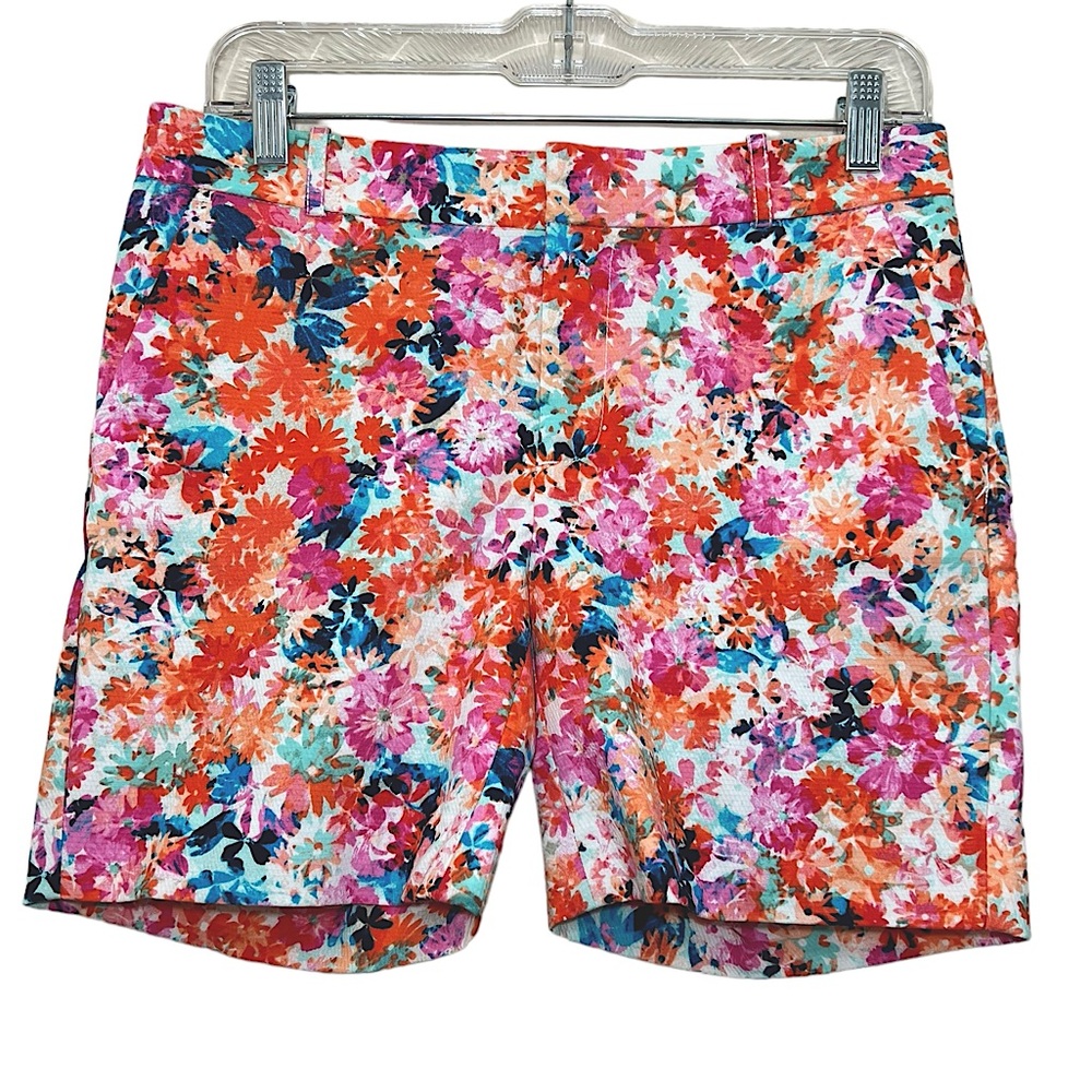 NWT J. Crew colorful floral print white orange blue chino shorts size 2